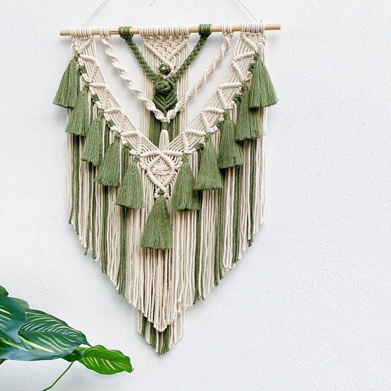 Handmade Bohemian Cotton Rope Woven Tassel Contrast Color Hollow Tapestry Decorative Wall Hanging W 2