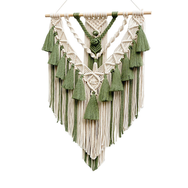 Handmade Bohemian Cotton Rope Woven Tassel Contrast Color Hollow Tapestry Decorative Wall Hanging W 4
