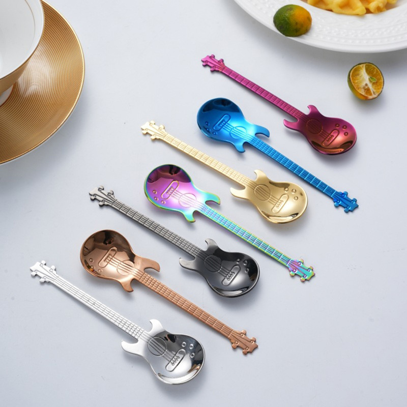 7pcs Small Guitar Design Spoon Set Fruit Spoon Salad Spoon Cake Spoon Ice Cream Spoon 3