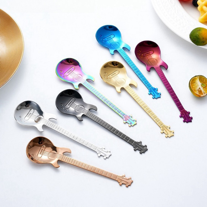 7pcs Small Guitar Design Spoon Set Fruit Spoon Salad Spoon Cake Spoon Ice Cream Spoon 4