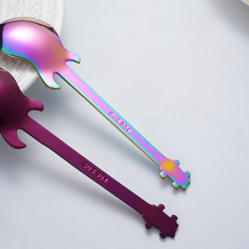 7pcs Small Guitar Design Spoon Set Fruit Spoon Salad Spoon Cake Spoon Ice Cream Spoon 6