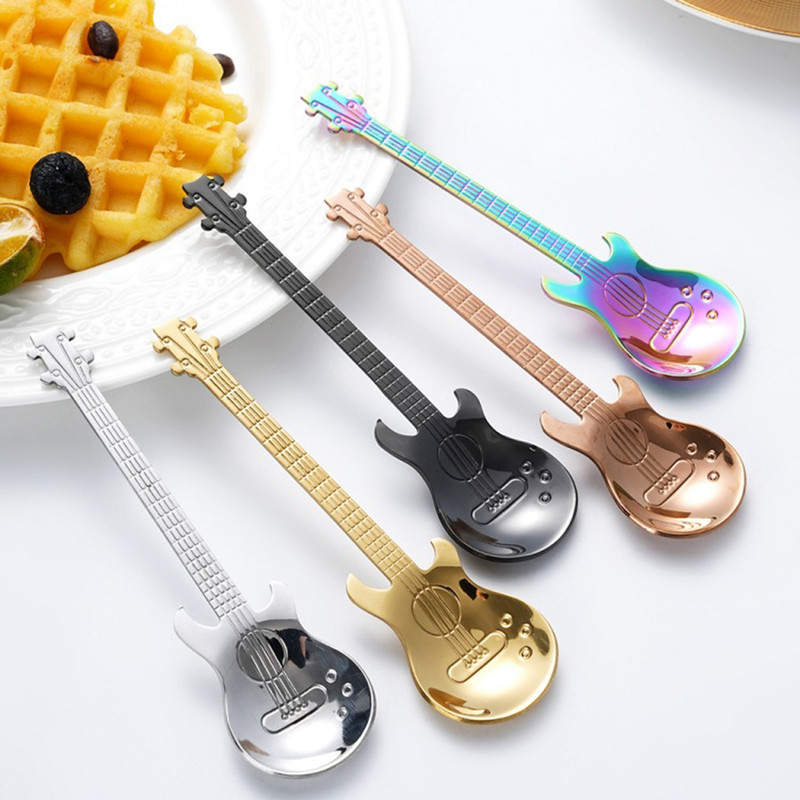 7pcs Small Guitar Design Spoon Set Fruit Spoon Salad Spoon Cake Spoon Ice Cream Spoon 8