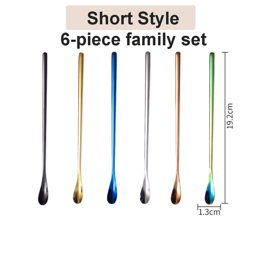 6piece Family Set Stainless Steel Creative Long Handle Dessert Spoon Coffee Stirring Spoon 9