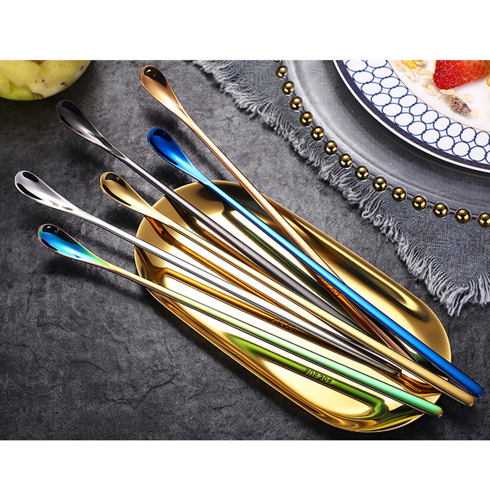 6piece Family Set Stainless Steel Creative Long Handle Dessert Spoon Coffee Stirring Spoon 3