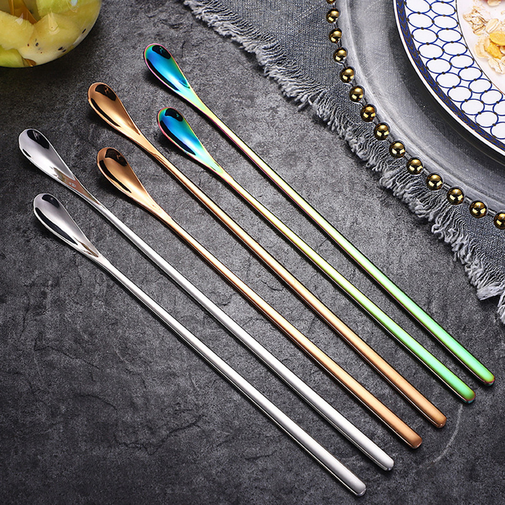 6piece Family Set Stainless Steel Creative Long Handle Dessert Spoon Coffee Stirring Spoon 5