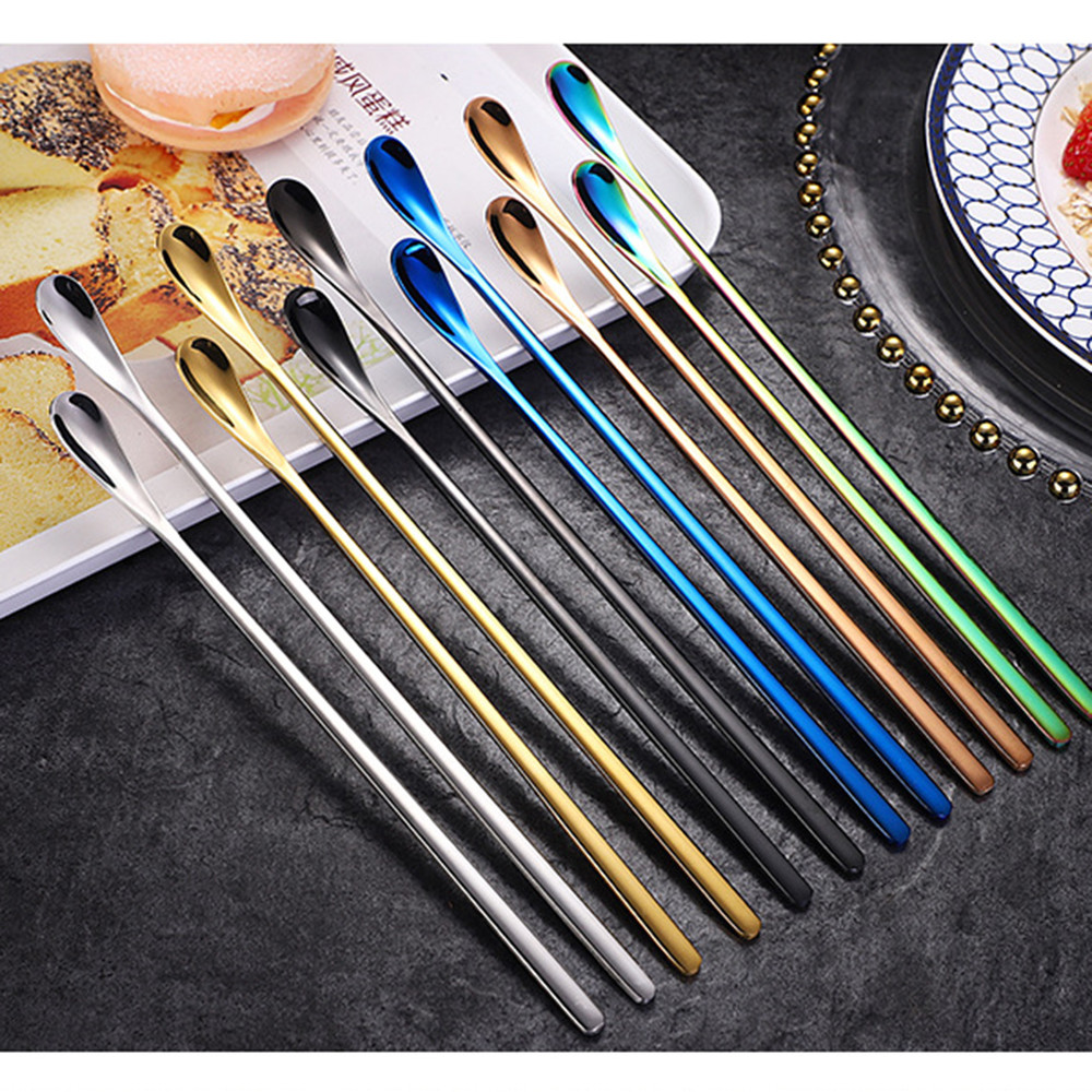 6piece Family Set Stainless Steel Creative Long Handle Dessert Spoon Coffee Stirring Spoon 6
