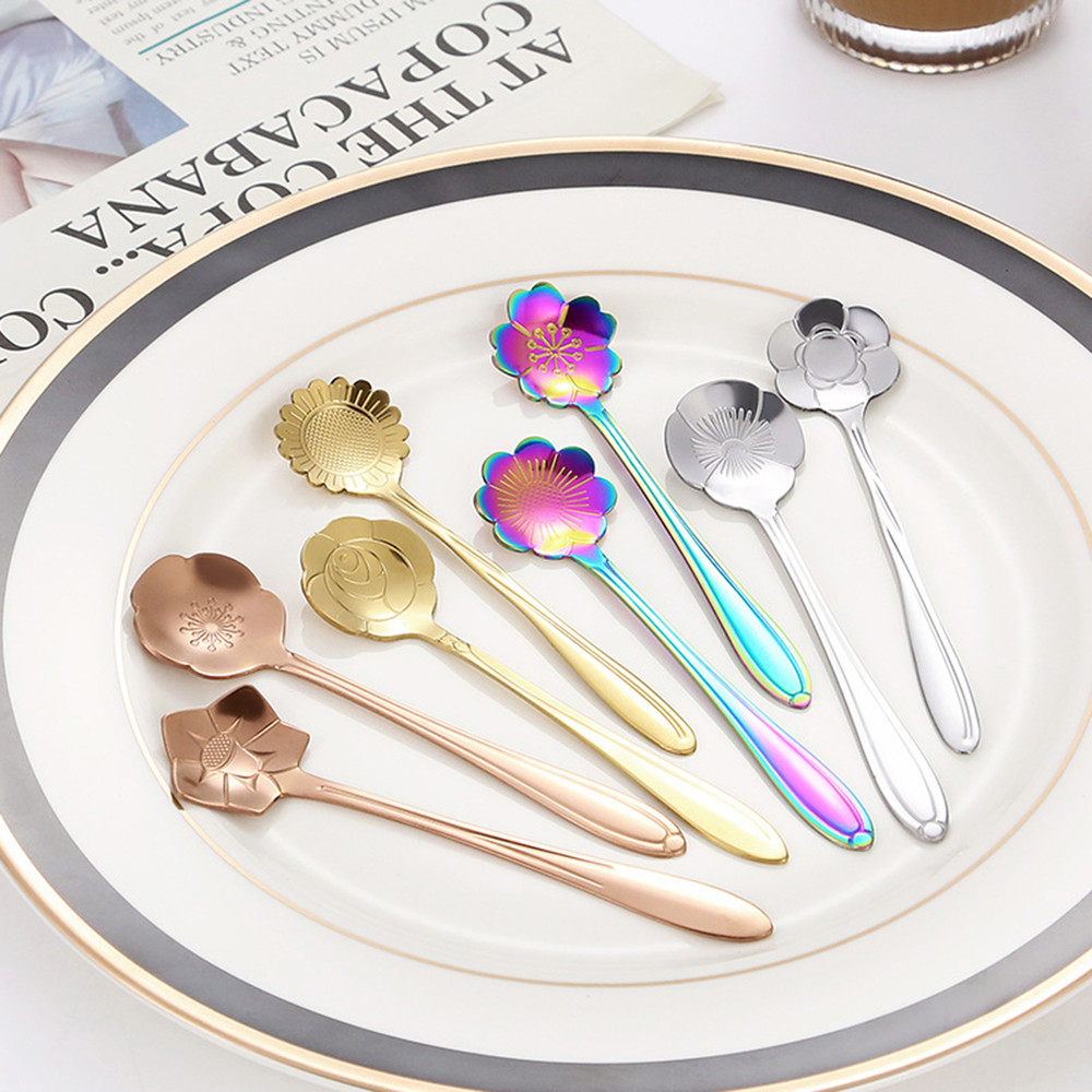 8piece Family Set Stainless Steel Creative Flower Dessert Spoon Coffee Stirring Spoon 2