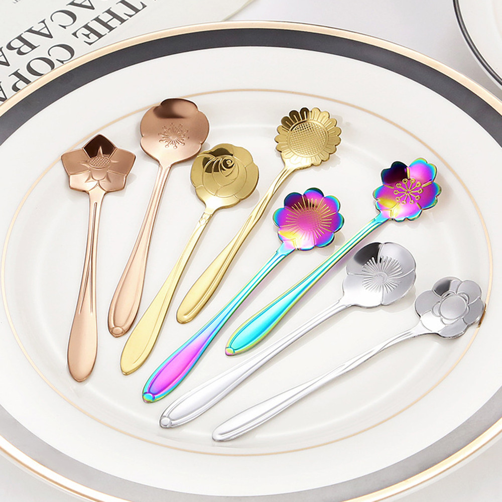 8piece Family Set Stainless Steel Creative Flower Dessert Spoon Coffee Stirring Spoon 3