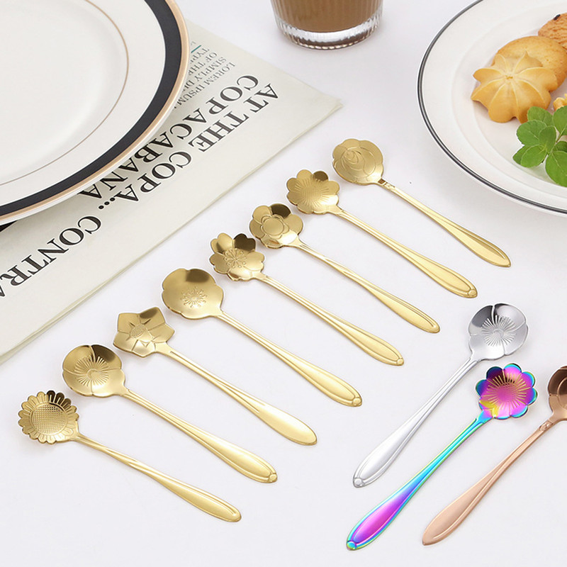 8piece Family Set Stainless Steel Creative Flower Dessert Spoon Coffee Stirring Spoon 4