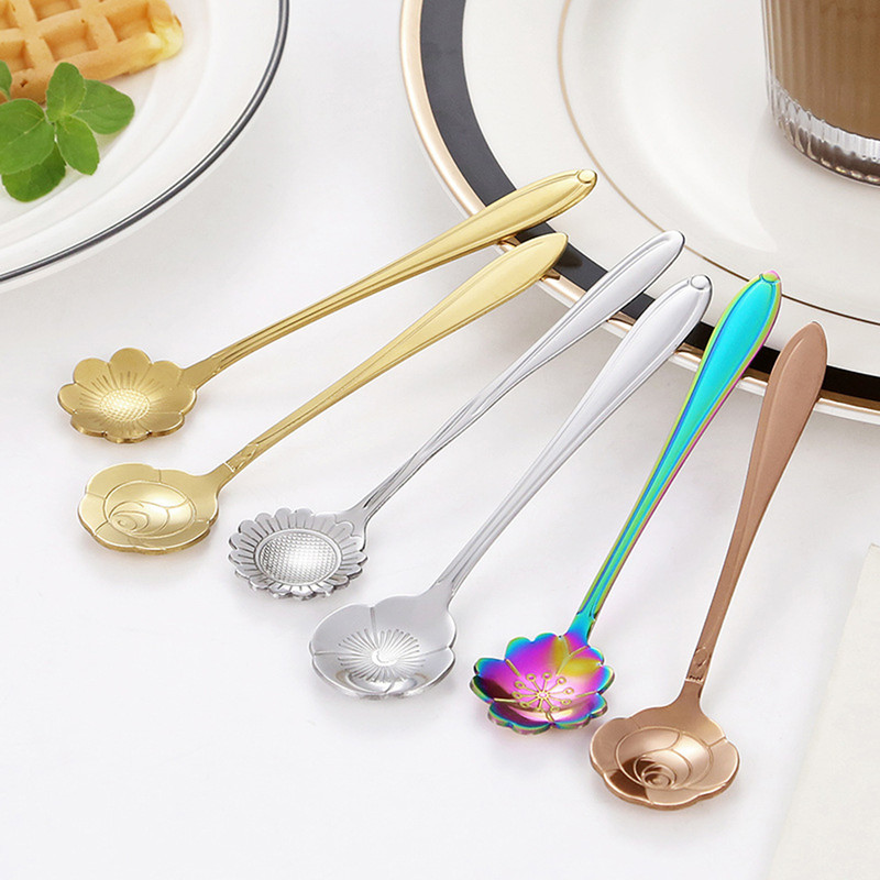 8piece Family Set Stainless Steel Creative Flower Dessert Spoon Coffee Stirring Spoon 5