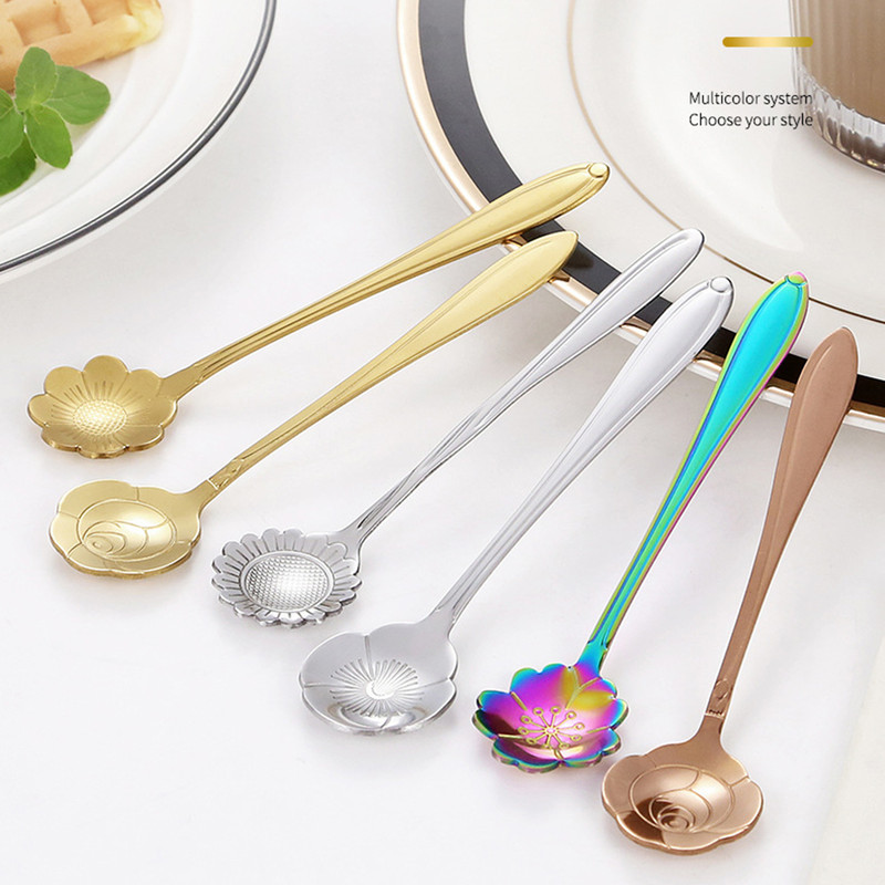 8piece Family Set Stainless Steel Creative Flower Dessert Spoon Coffee Stirring Spoon 7