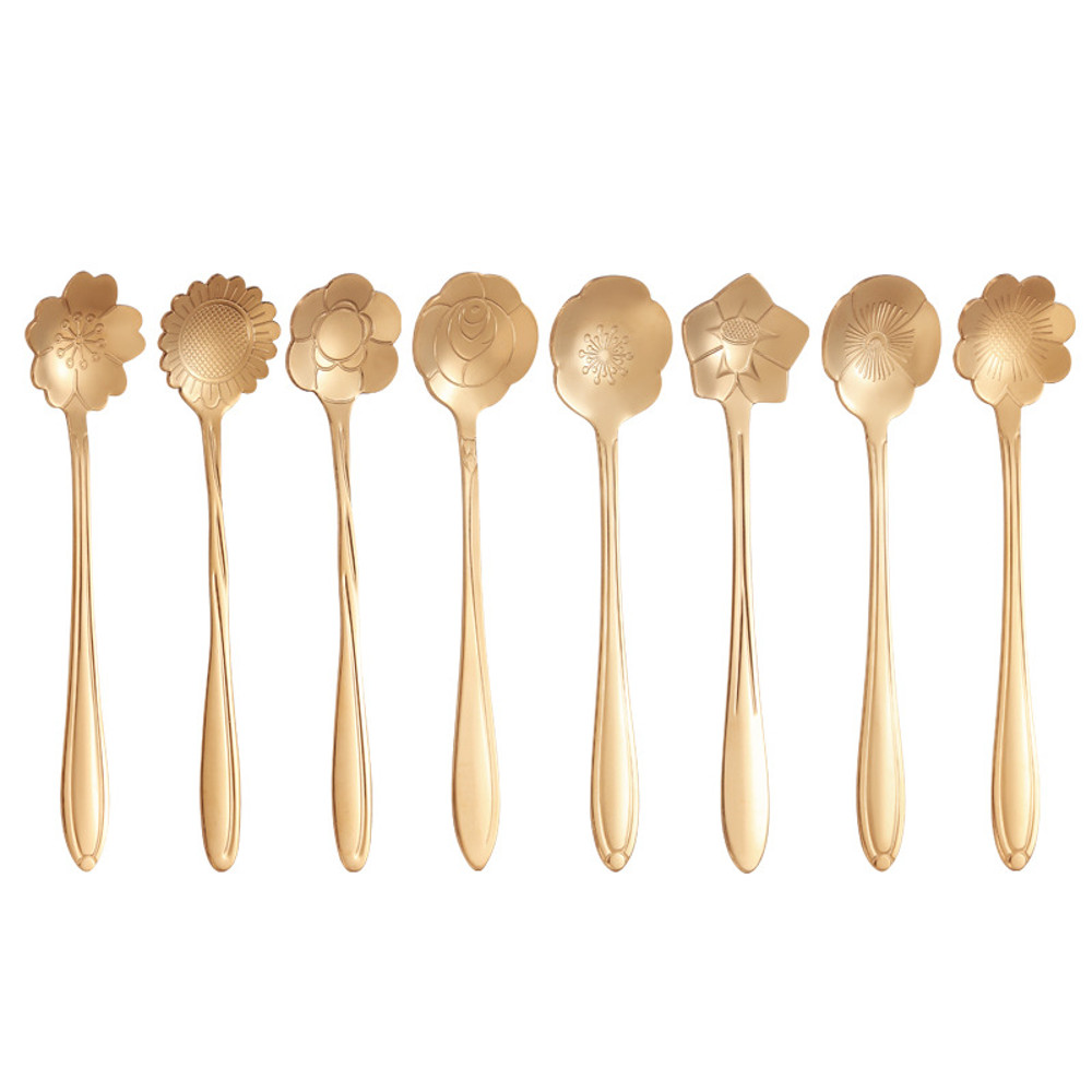 8piece Family Set Stainless Steel Creative Flower Dessert Spoon Coffee Stirring Spoon 10