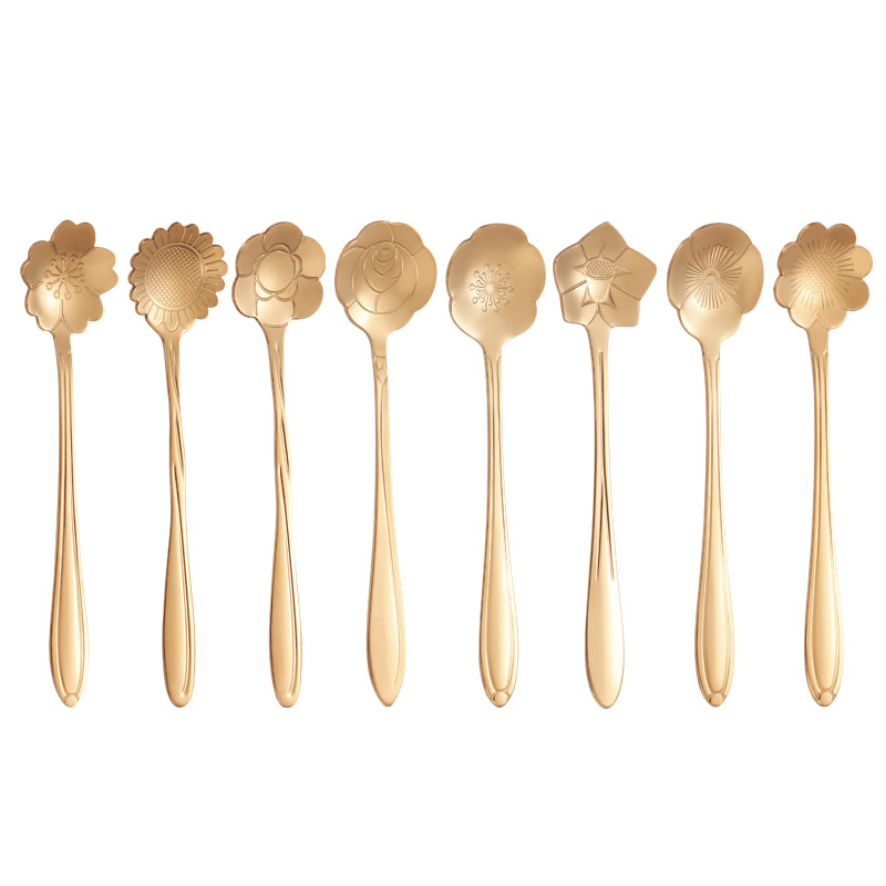 8piece Family Set Stainless Steel Creative Flower Dessert Spoon Coffee Stirring Spoon 10