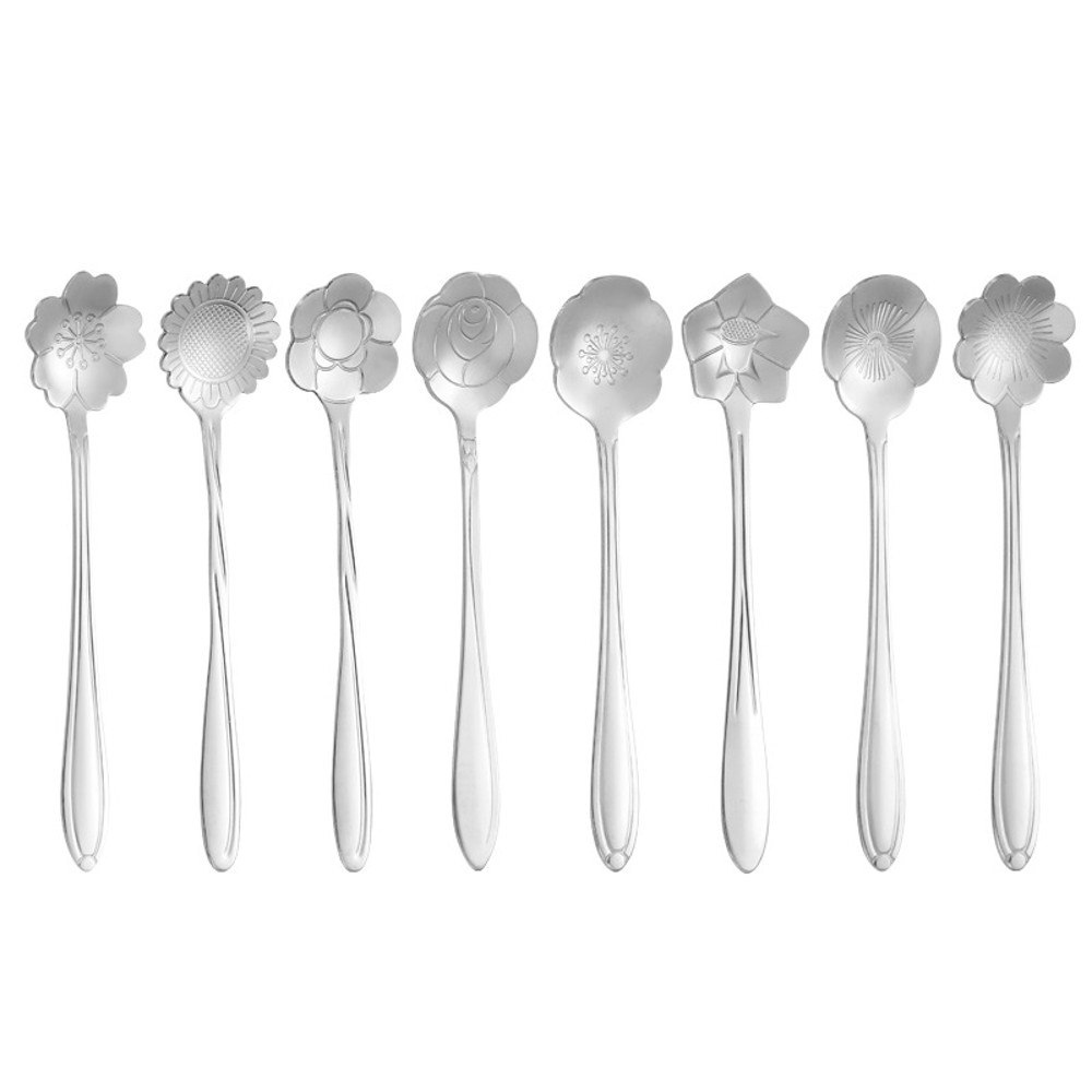 8piece Family Set Stainless Steel Creative Flower Dessert Spoon Coffee Stirring Spoon 11