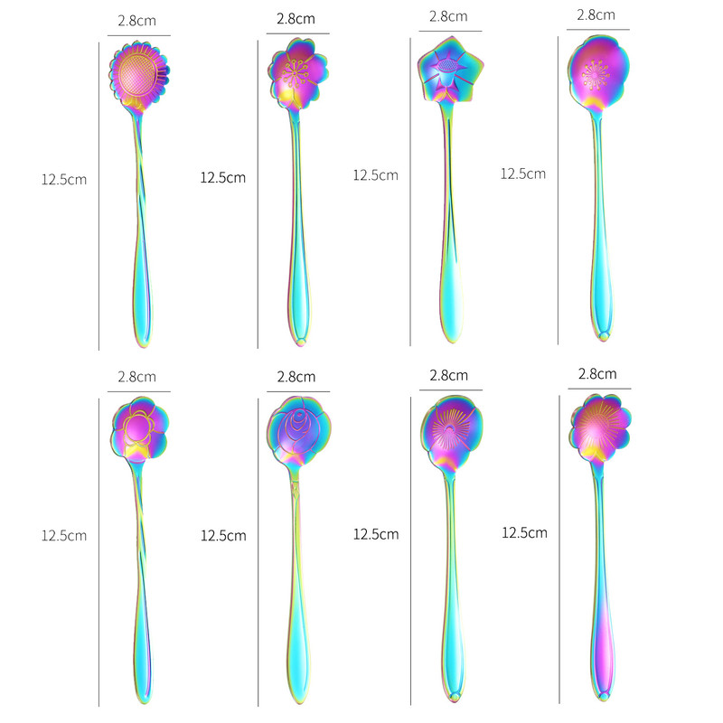 8piece Family Set Stainless Steel Creative Flower Dessert Spoon Coffee Stirring Spoon 1