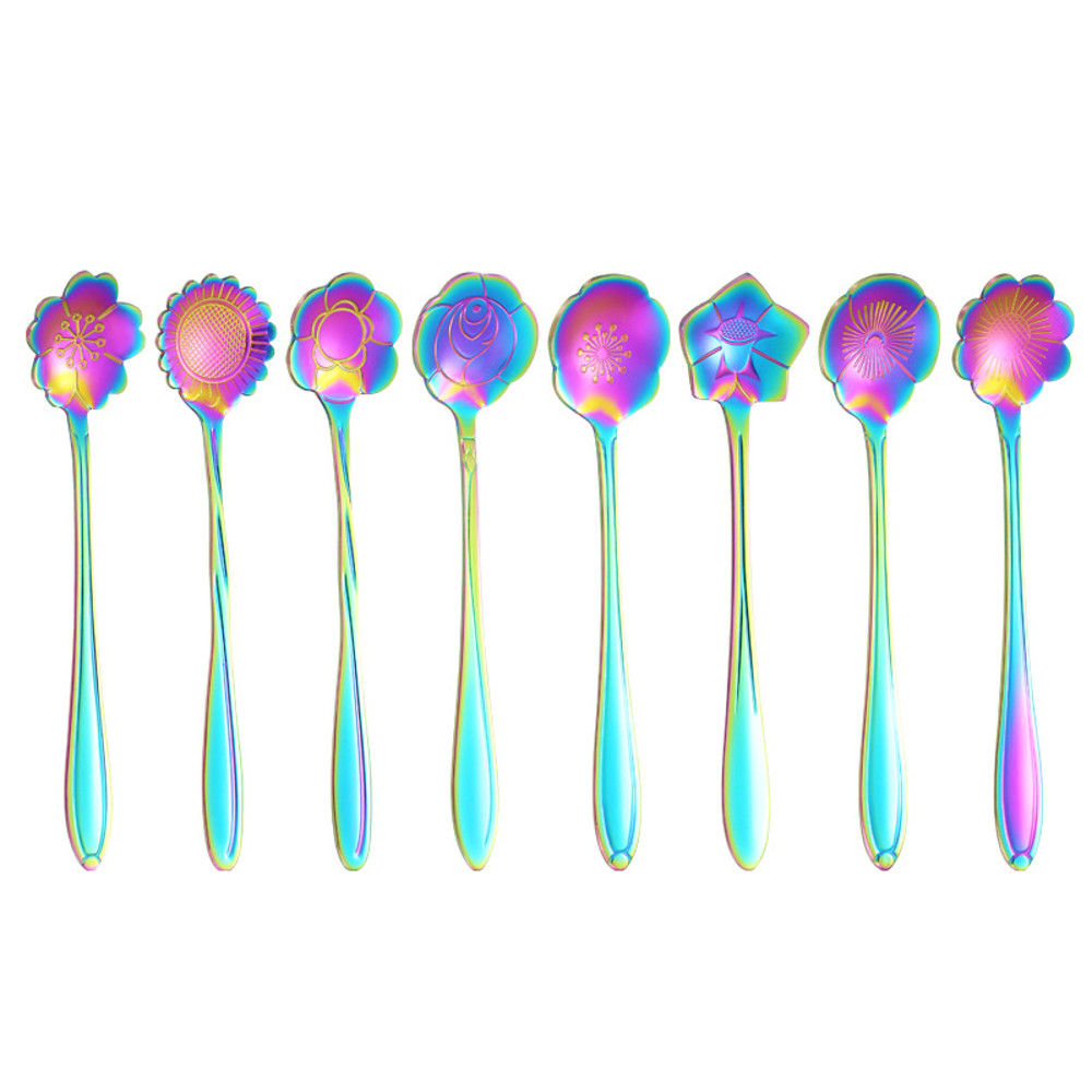 8piece Family Set Stainless Steel Creative Flower Dessert Spoon Coffee Stirring Spoon 8