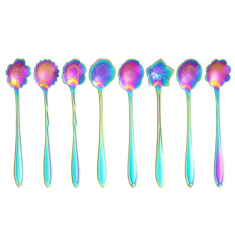 8piece Family Set Stainless Steel Creative Flower Dessert Spoon Coffee Stirring Spoon 8