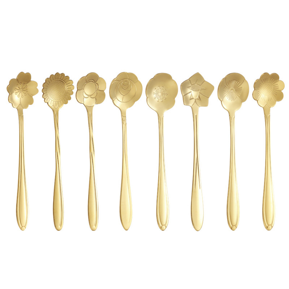 8piece Family Set Stainless Steel Creative Flower Dessert Spoon Coffee Stirring Spoon 9