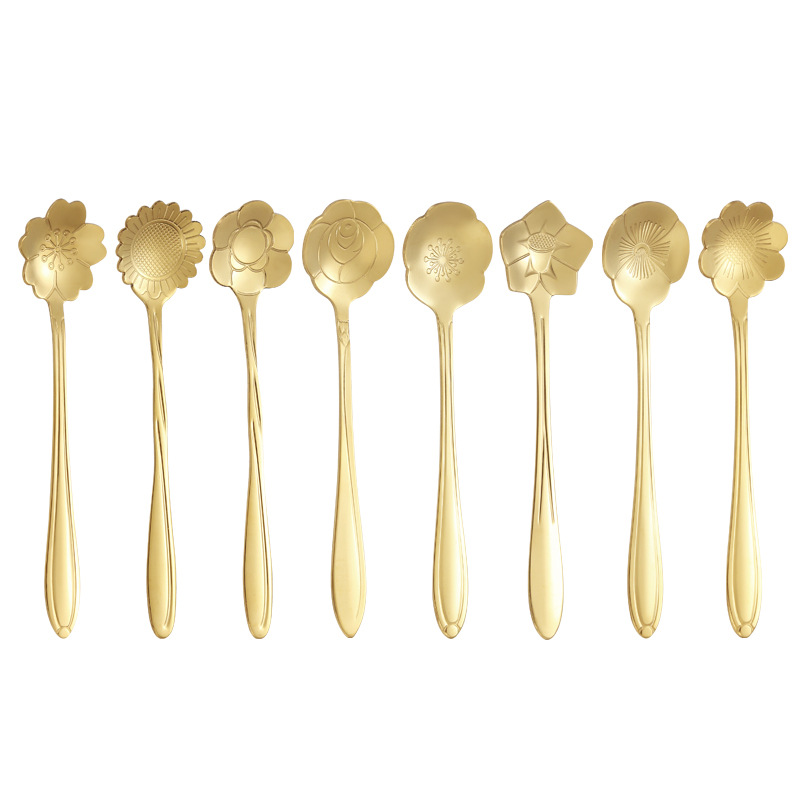8piece Family Set Stainless Steel Creative Flower Dessert Spoon Coffee Stirring Spoon 9