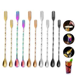 5-piece family set - stainless steel stirring stick threaded beverage double-ended dual-use fork spoon