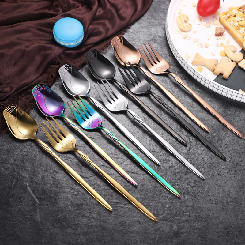 5piece Family Set  Rose Spoon Ice Cream Spoon Coffee Spoon Yogurt Spoon Dessert Spoon Heart Fruit S 0