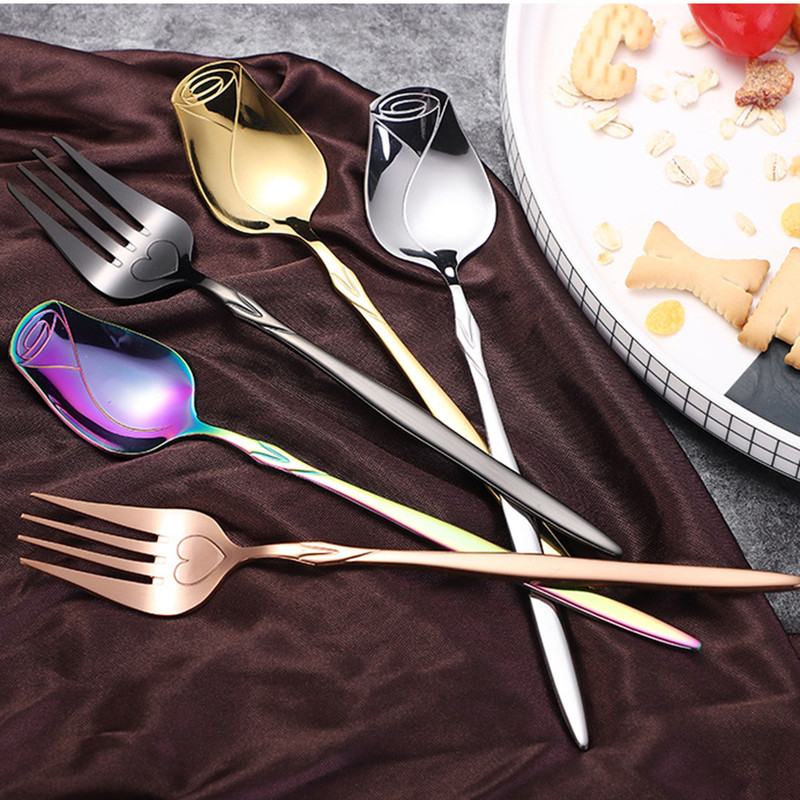 5piece Family Set  Rose Spoon Ice Cream Spoon Coffee Spoon Yogurt Spoon Dessert Spoon Heart Fruit S 1