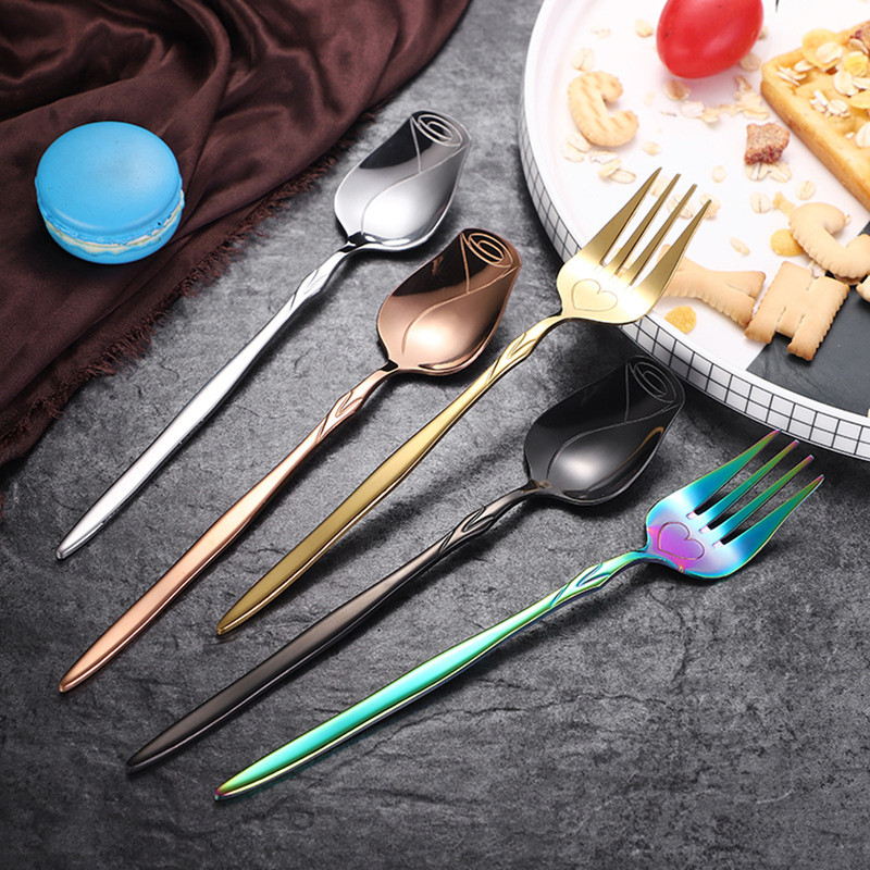 5piece Family Set  Rose Spoon Ice Cream Spoon Coffee Spoon Yogurt Spoon Dessert Spoon Heart Fruit S 2