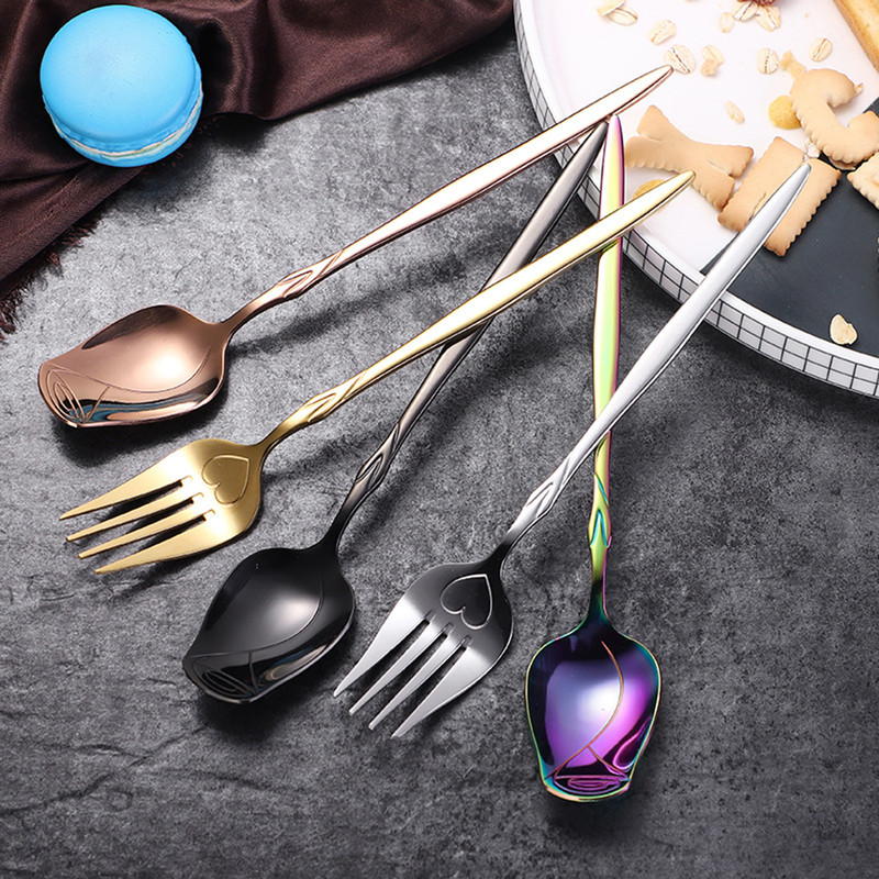5piece Family Set  Rose Spoon Ice Cream Spoon Coffee Spoon Yogurt Spoon Dessert Spoon Heart Fruit S 3