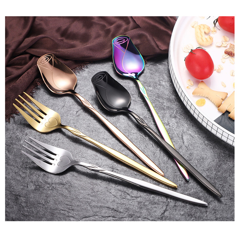 5piece Family Set  Rose Spoon Ice Cream Spoon Coffee Spoon Yogurt Spoon Dessert Spoon Heart Fruit S 4