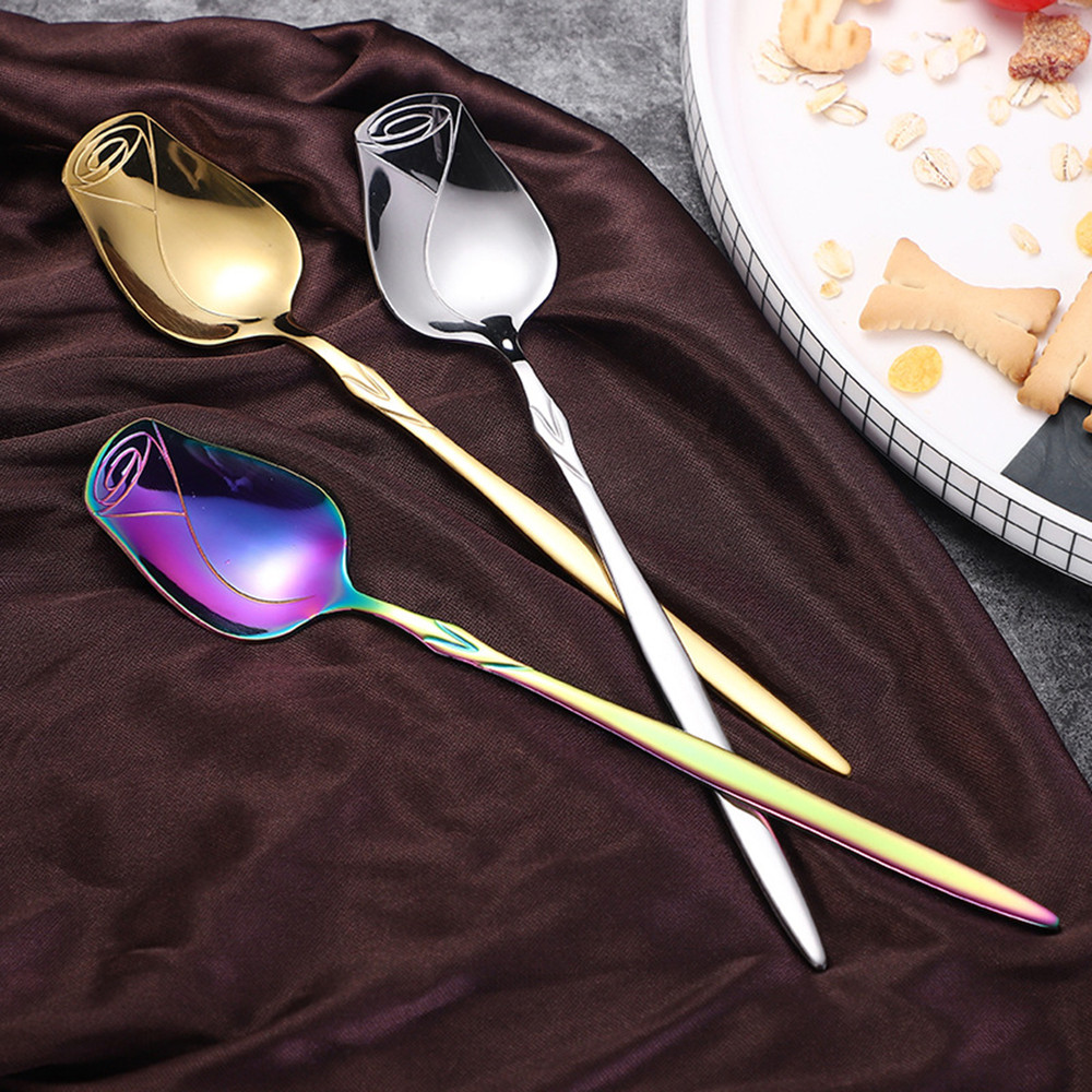 5piece Family Set  Rose Spoon Ice Cream Spoon Coffee Spoon Yogurt Spoon Dessert Spoon Heart Fruit S 5