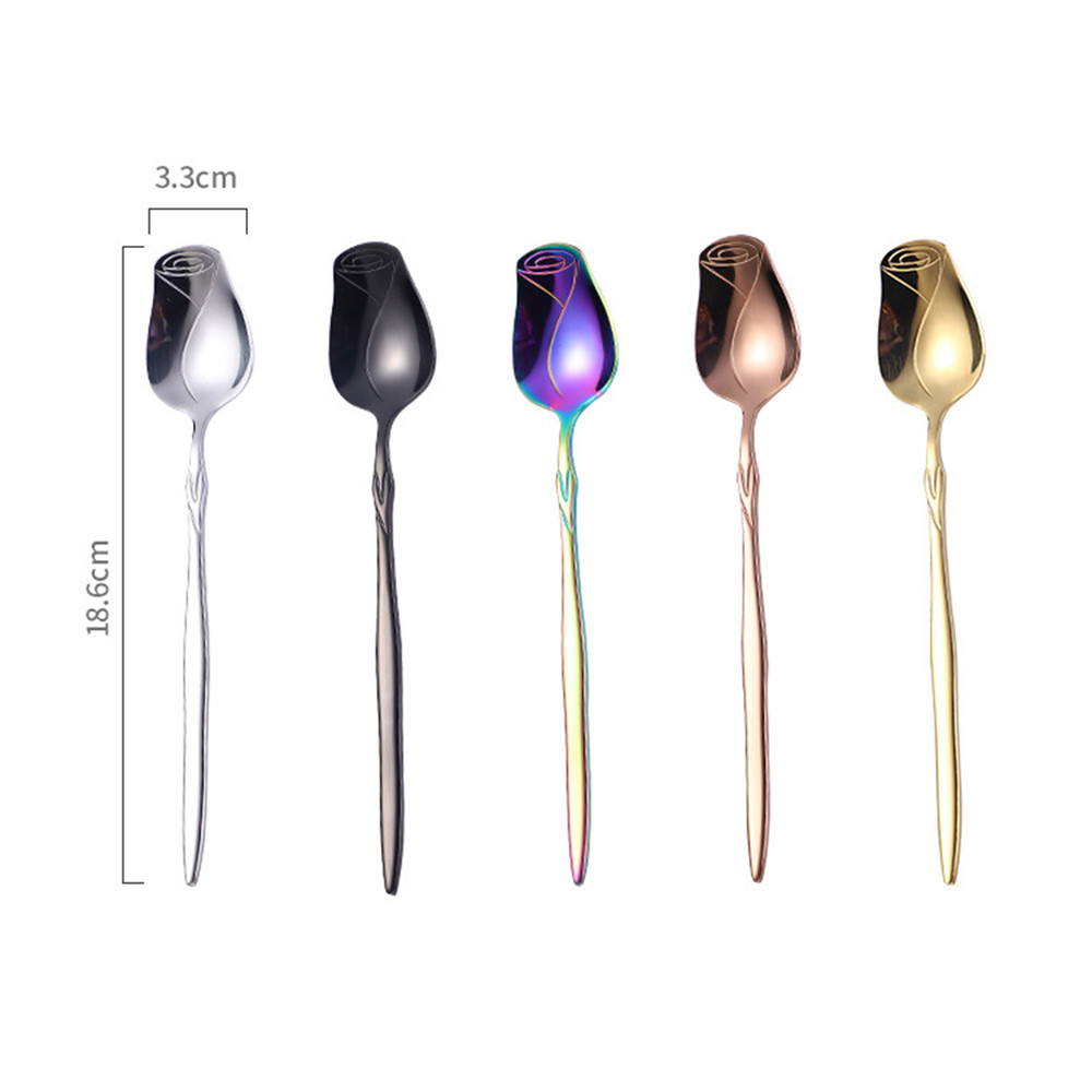 5piece Family Set  Rose Spoon Ice Cream Spoon Coffee Spoon Yogurt Spoon Dessert Spoon Heart Fruit S 6