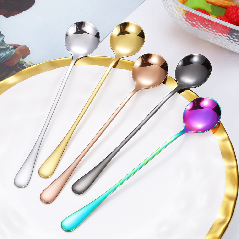 5piece Family Set Long Handle Stirring Spoon Coffee Spoon Ice Cream Scoop Ice Pointed Spoon Round S 2