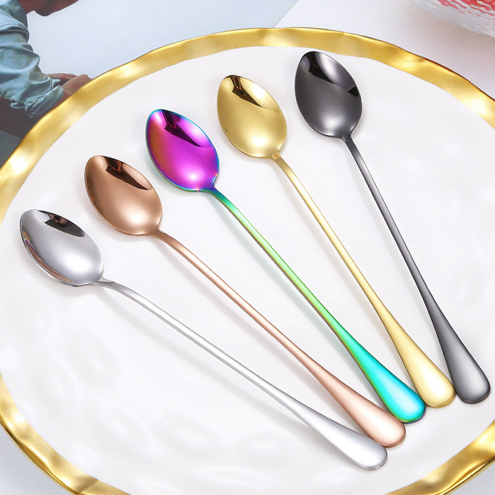 5piece Family Set Long Handle Stirring Spoon Coffee Spoon Ice Cream Scoop Ice Pointed Spoon Round S 3