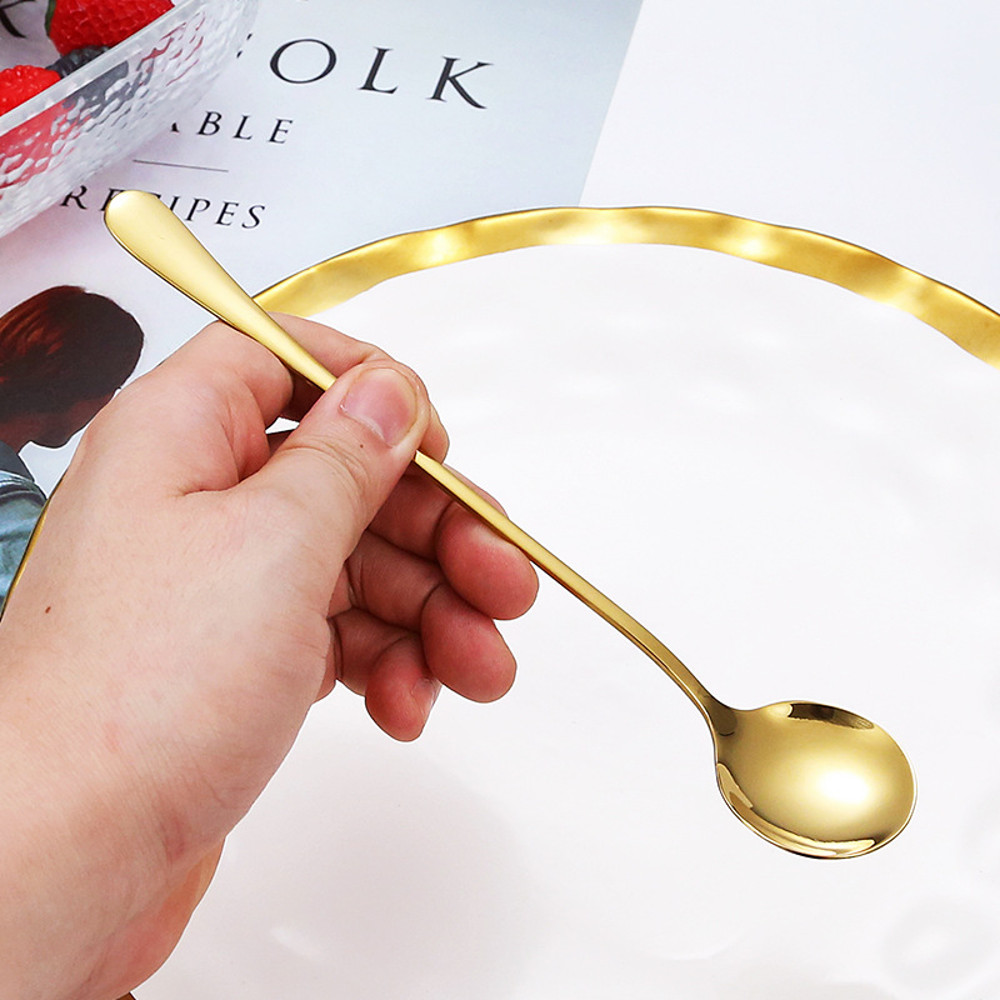 5piece Family Set Long Handle Stirring Spoon Coffee Spoon Ice Cream Scoop Ice Pointed Spoon Round S 4