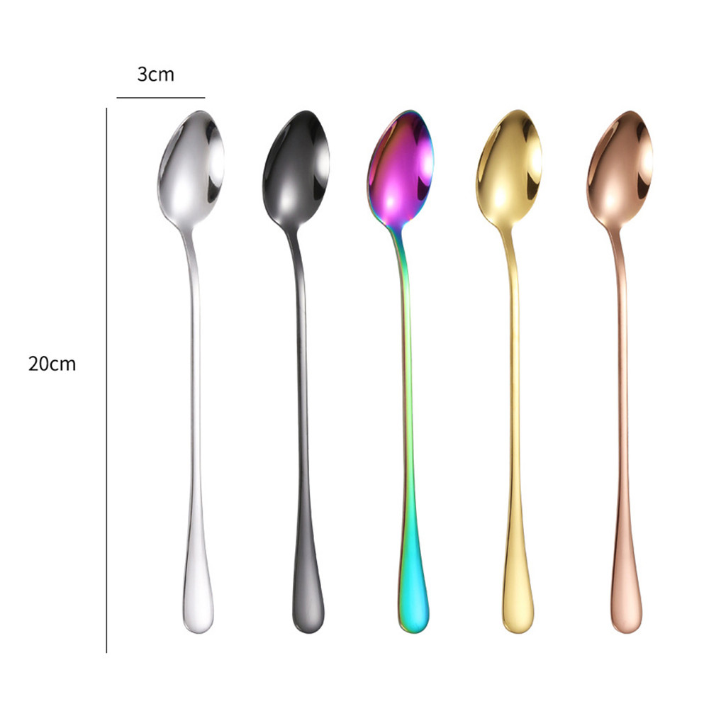 5piece Family Set Long Handle Stirring Spoon Coffee Spoon Ice Cream Scoop Ice Pointed Spoon Round S 5