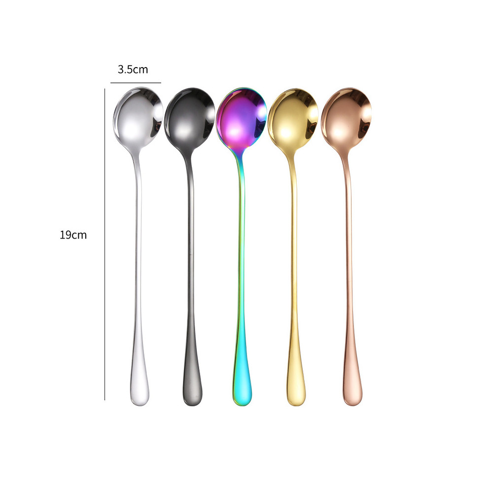 5piece Family Set Long Handle Stirring Spoon Coffee Spoon Ice Cream Scoop Ice Pointed Spoon Round S 6
