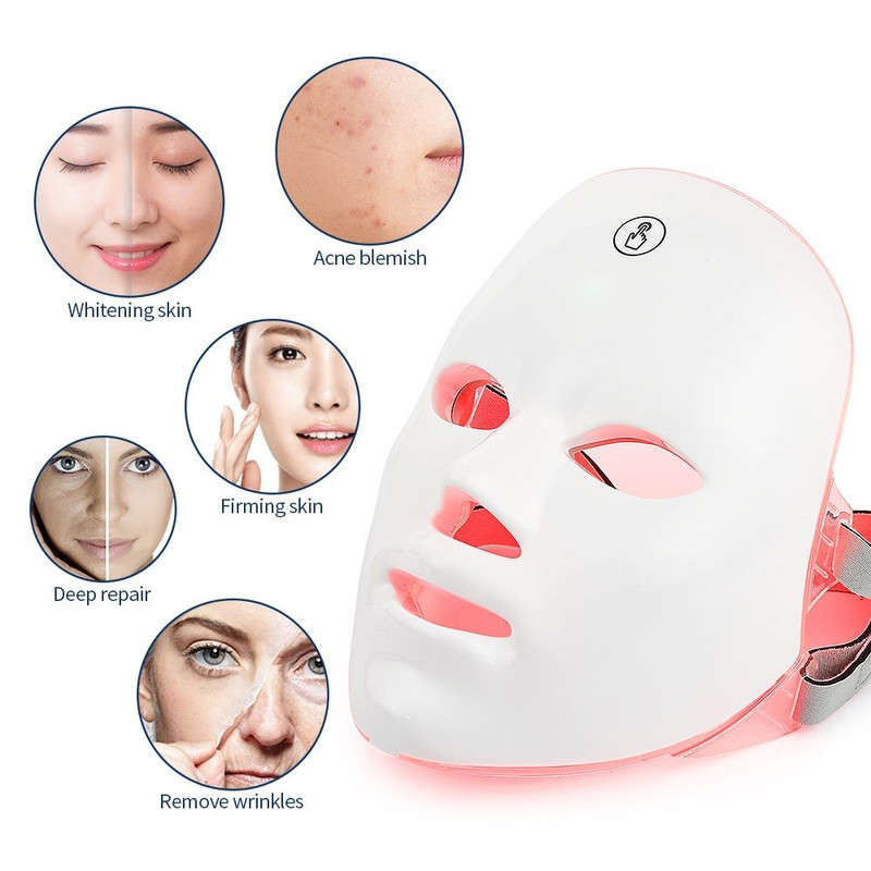Rechargeable Facial LED Mask For Acne Wrinkle Removal  Skin Brightening 7 Color LED Photon Therapy  11