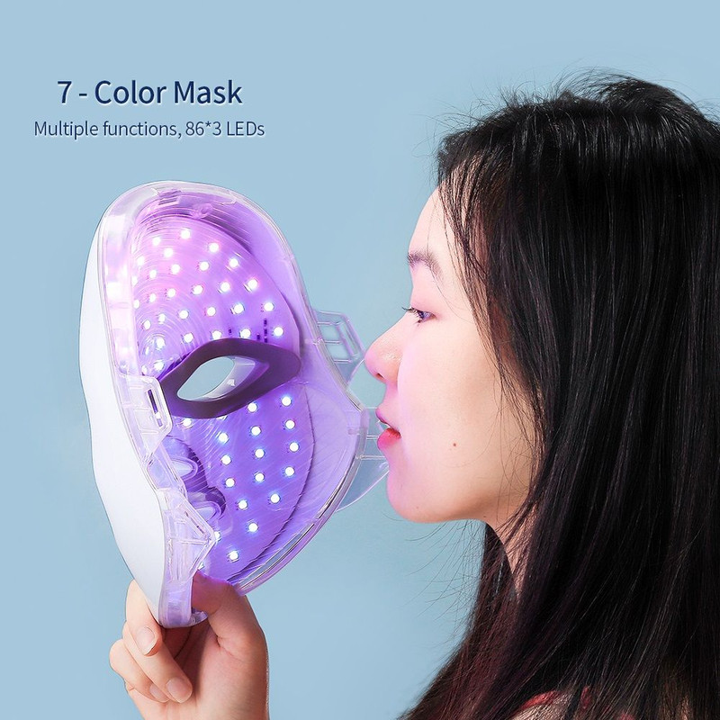 Rechargeable Facial LED Mask for Acne Wrinkle Removal  Skin Brightening 7 Color LED Photon Therapy