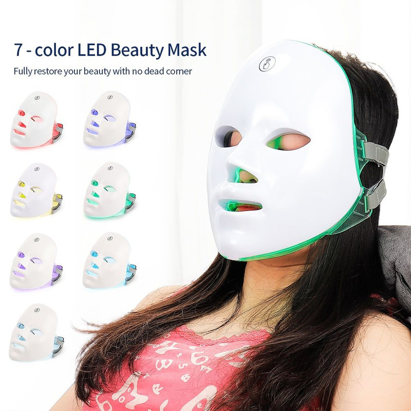 Rechargeable Facial LED Mask For Acne Wrinkle Removal  Skin Brightening 7 Color LED Photon Therapy  4