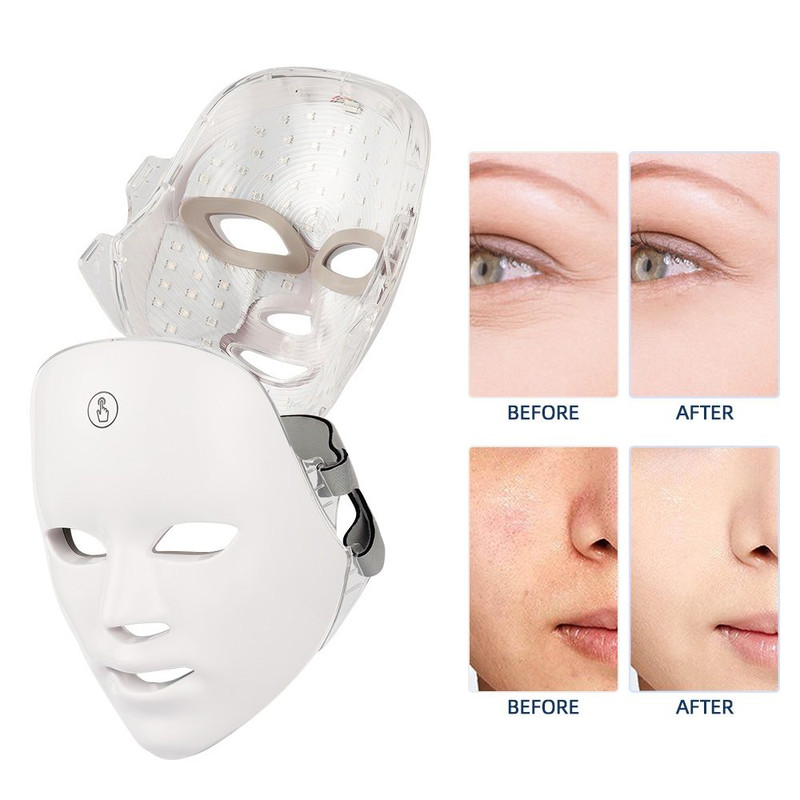 Rechargeable Facial LED Mask For Acne Wrinkle Removal  Skin Brightening 7 Color LED Photon Therapy  10