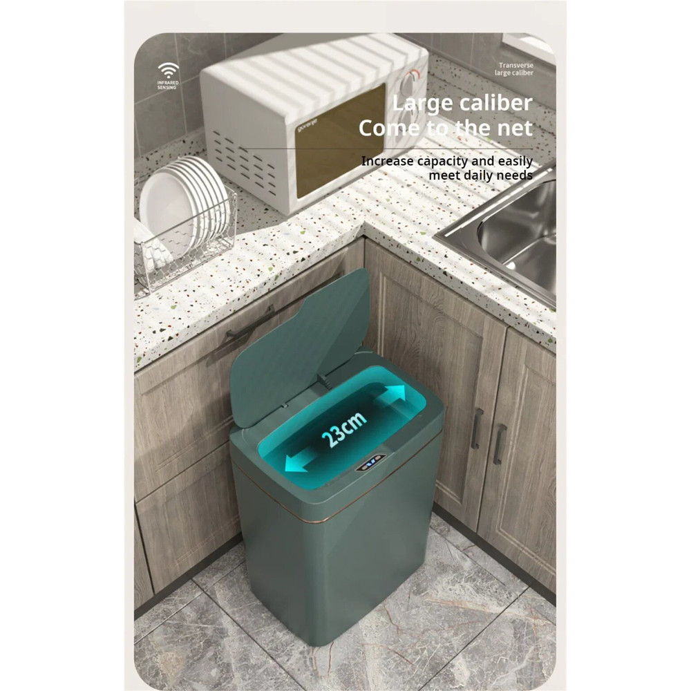 Smart Electronic Trash Can for Bathroom 15L Large Capacity IPX5 Waterproof Intelligent Sensor Lid