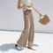 Womens Fashion Summer Wide Leg Pants ,Pleated Ice Silk Trousers with Elastic Waist for Casual Comfort