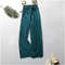 Womens Fashion Summer Wide Leg Pants ,Pleated Ice Silk Trousers with Elastic Waist for Casual Comfort