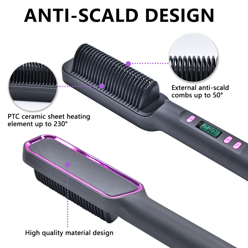 Multifunctional Electric Hot Comb Negative Ion AntiScalding Straightening Brush For Smooth TangleFr 1