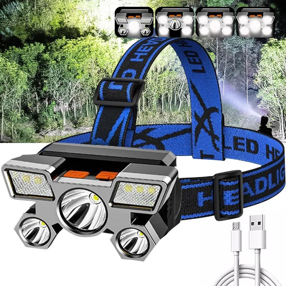 Rechargeable Head Flashlight HighLumen LED Headlamp For Hiking Fishing  Outdoor Adventures 2