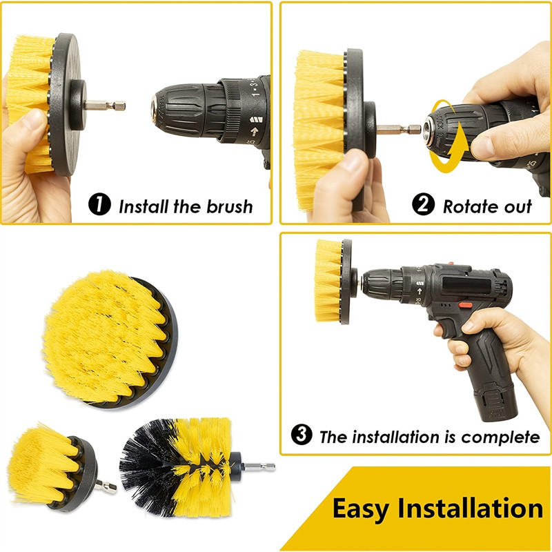 3pcs Drill Brush Attachment Set Power Scrubber for Showers Tubs Tile Grout Deep Cleaning Kit