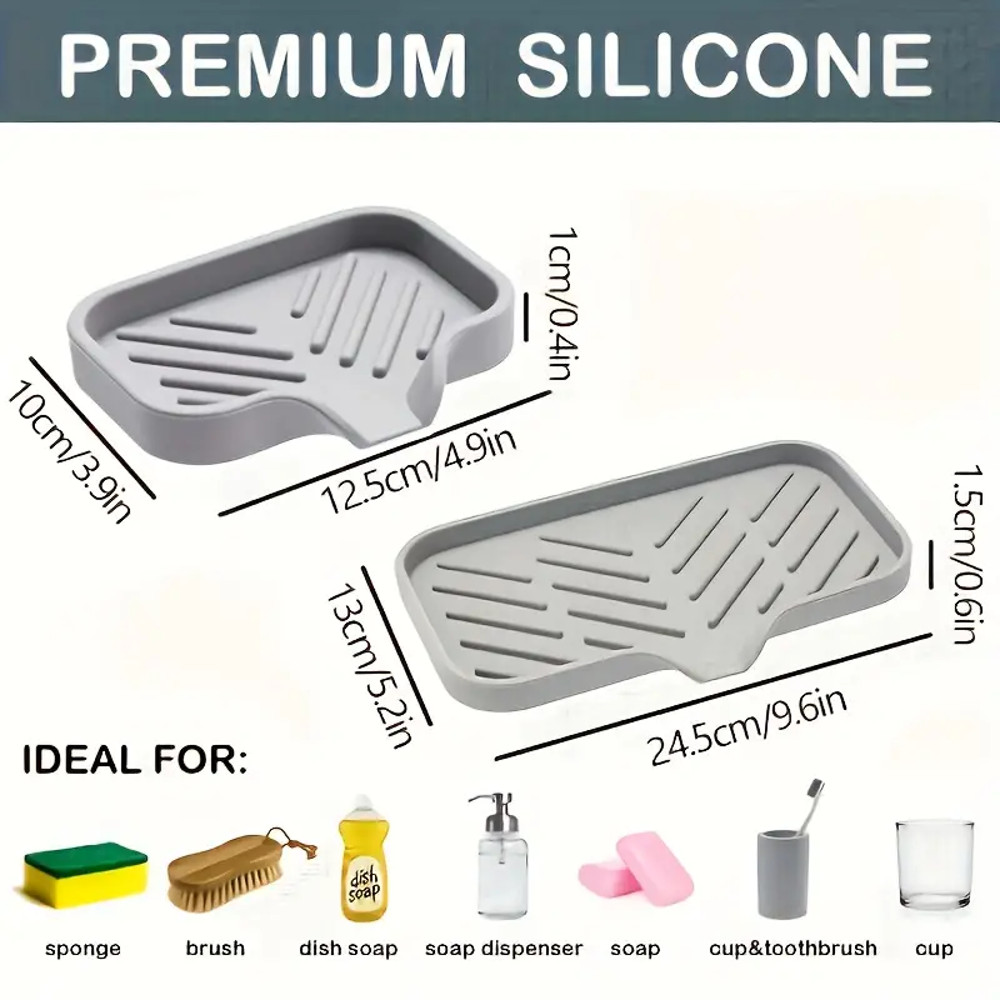 Kitchen Sink Organizer Silicone Faucet Mat With Soap Tray  Drain Pad Non Slip Countertop Drying Mat 2