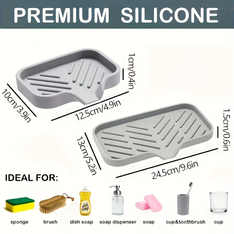 Kitchen Sink Organizer Silicone Faucet Mat With Soap Tray  Drain Pad Non Slip Countertop Drying Mat 2