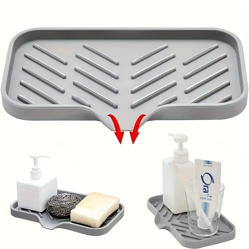 Kitchen Sink Organizer Silicone Faucet Mat With Soap Tray  Drain Pad Non Slip Countertop Drying Mat 3