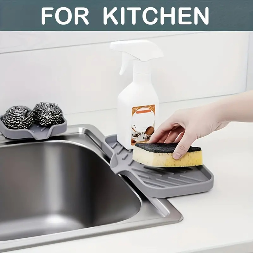 Kitchen Sink Organizer Silicone Faucet Mat With Soap Tray  Drain Pad Non Slip Countertop Drying Mat 4